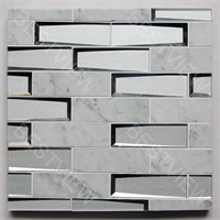 Carrara Marble & 3d Glass Mix Mosaic 2”x6”
