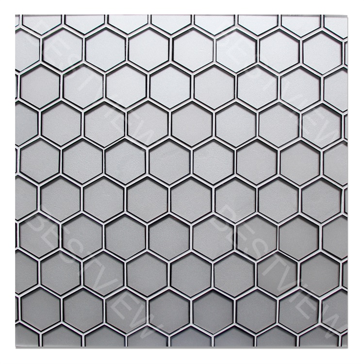 Silver Glass Mosaic with Silver Trim 3” Hexagon 
