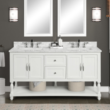 Elizabeth 60-in White Double Sink Bathroom Vanity with Carrara Marble Vanity Top- V1.0