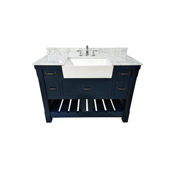 Farmington 48-in Vanity Combo in Navy Blue with 1in Thichness Authentic Italian Carrara Marble Top- Plus V2.0