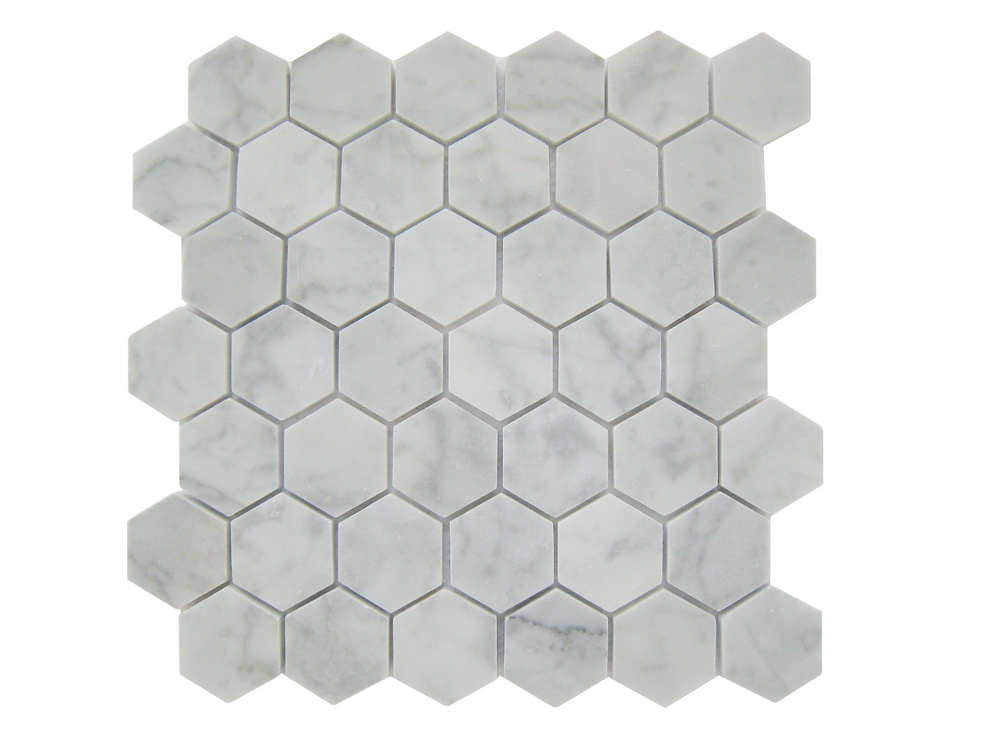 Carrara White Mosaic Honed 2" Hexagon