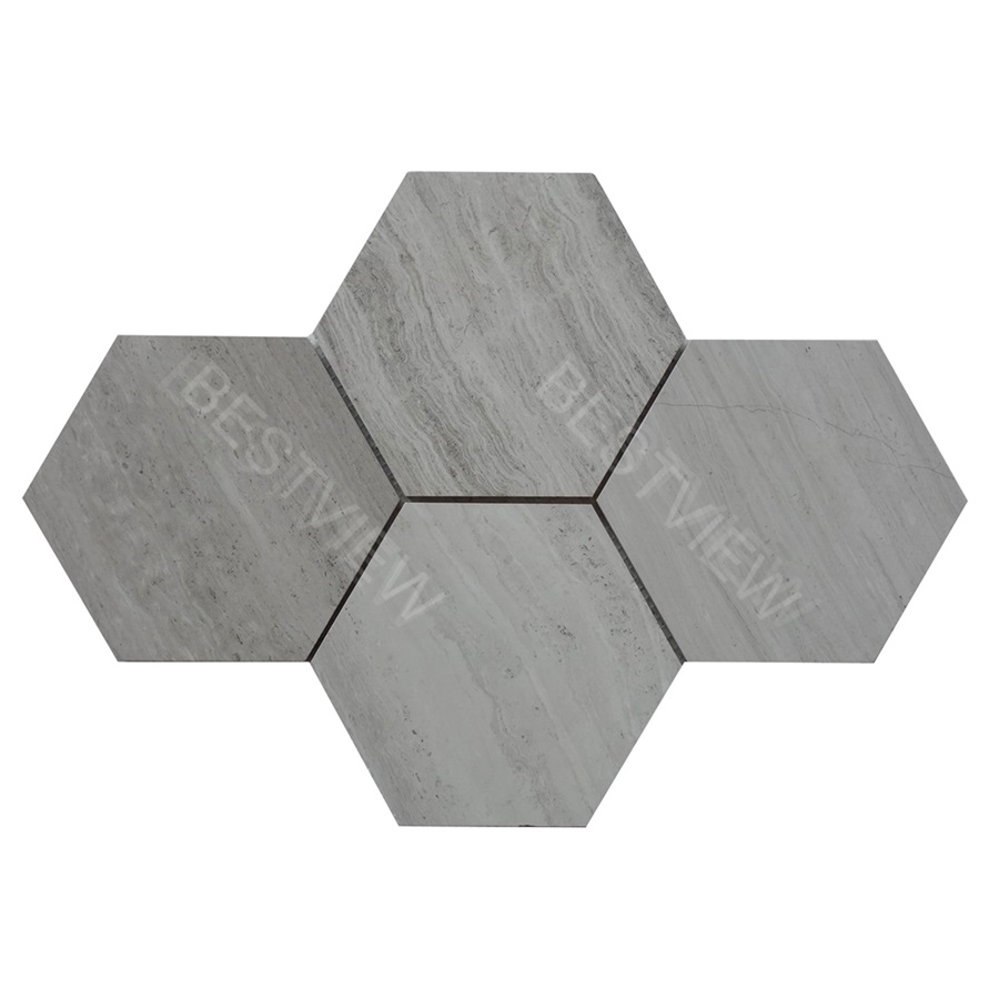 Wooden White Mosaic Honed 6" Hexagon 