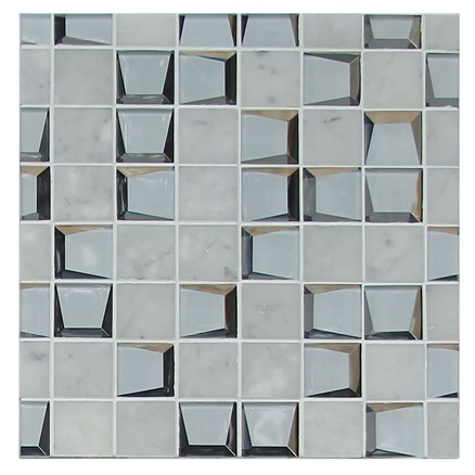 Carrara Marble &3d Glass Mix Mosaic 2”x2” 