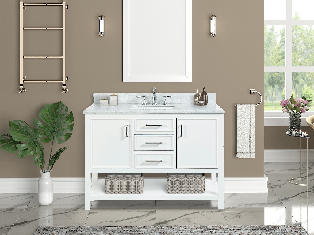 Manhattan 48-in Dove White Single Sink Bathroom Vanity with Carrara White Natural Marble Top- V1.0®