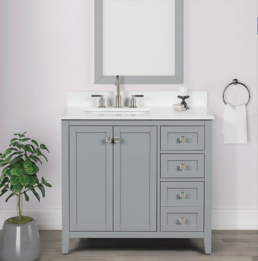 Coltrane 36-in Vanity Combo in Light Gray with 1in Thichness Authentic Italian Carrara Marble Top - Plus V2.0