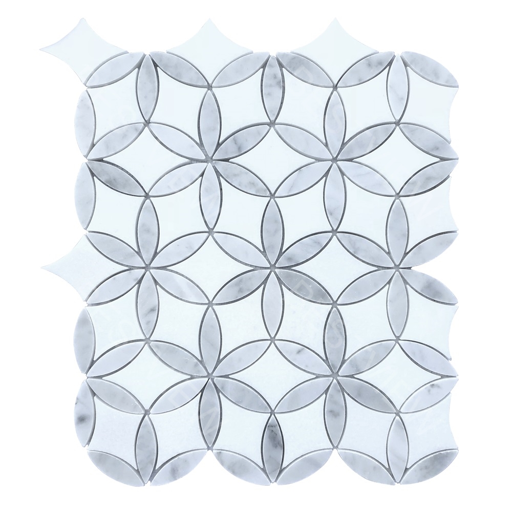 Thassos And Carrara Marble Waterjet Flower Buy Waterjet Mosaic Thassos And Carrara Marble