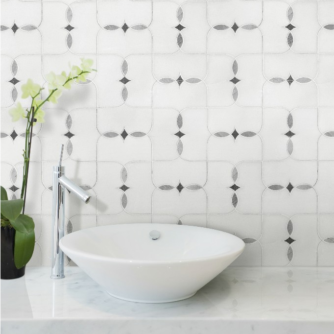 Palissandro Blue And Thassos White Marble Mosaic
