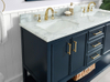 Manhattan 60-in Navy Blue Double Sink Bathroom Vanity with Carrara White Natural Marble Top- V1.0