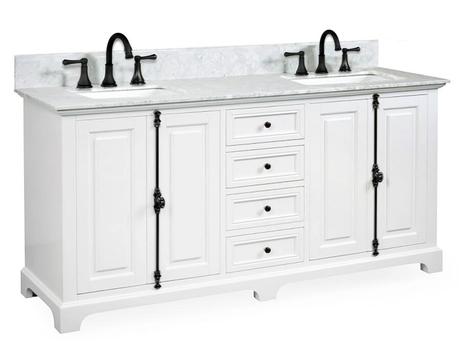 Icon 60-in Vanity Combo in Dove White with 1in Thichness Authentic Italian Carrara Marble Top - PlusV2.0