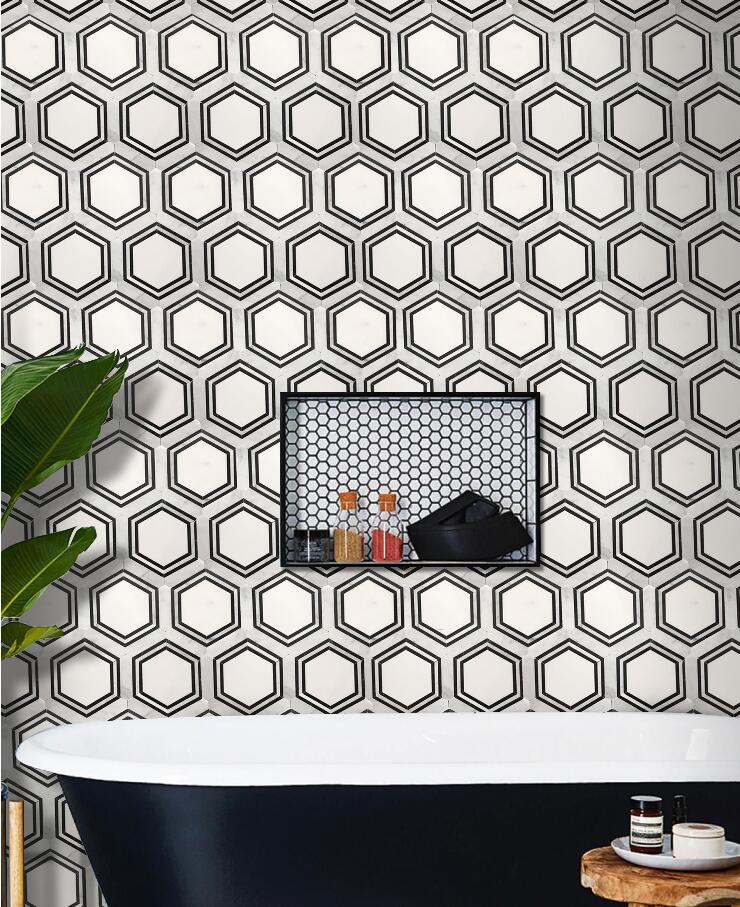 Black And White Waterjet Mosaic Hexagon
