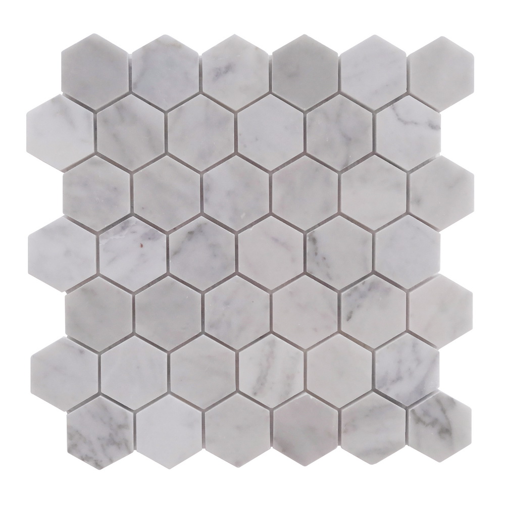 Carrara White Mosaic Polished 2" Hexagon 
