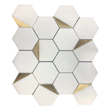 Royal White With Gold Accents Mosaic Hexagon