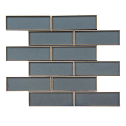 Dark Blue Glass Mosaic with Silver Trim 2”x6” 