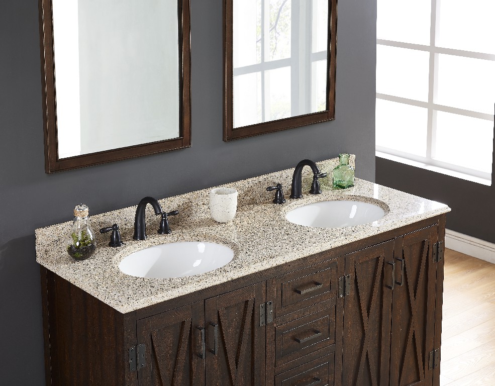 61-in Beige/Polished Desert Gold Granite Double Sink Bathroom Vanity Top