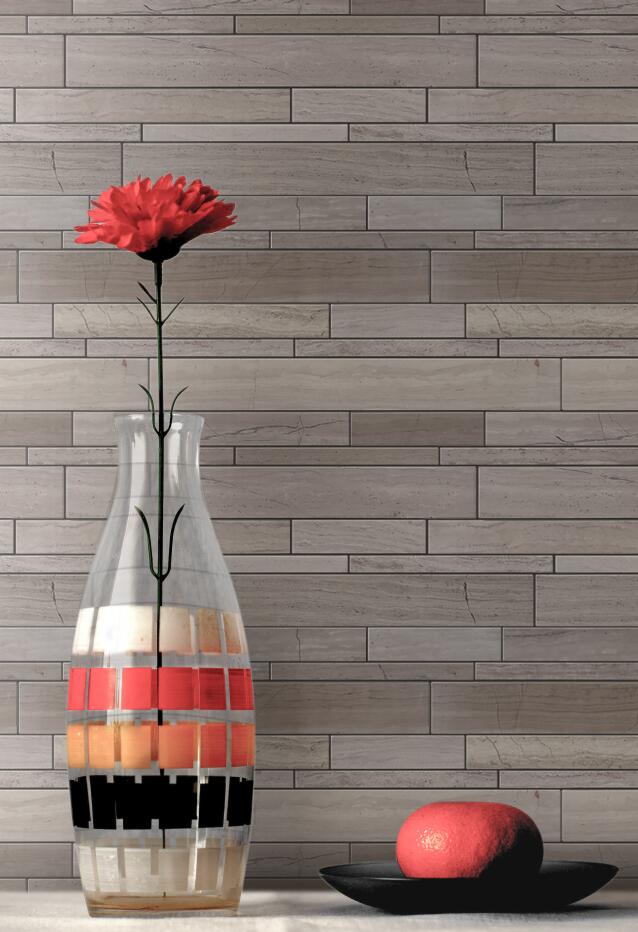 Wooden White Marble Mosaic Honed Random Strip