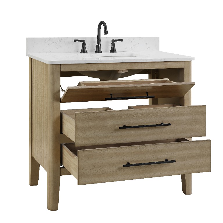 Safford 30-in Vanity Combo Light Wooden with Carrara White Engineered Stone Top