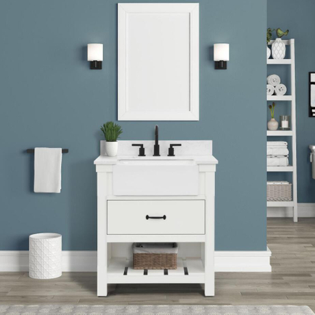Farmington 30-in White Single Sink Bathroom Vanity with Engineered Stone Vanity Top- V1.0