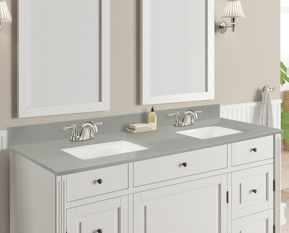 73-in Earth Gray Quartz Double Sink Bathroom Vanity Top