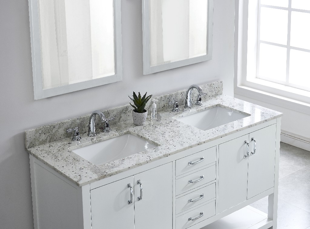 61-in Glacier White Granite Double Sink Bathroom Vanity Top