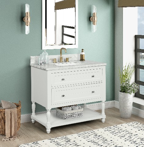 Elizabeth 36-in Vanity Combo in Dove White with 1in Thichness Authentic Italian Carrara Marble Top - PlusV2.0