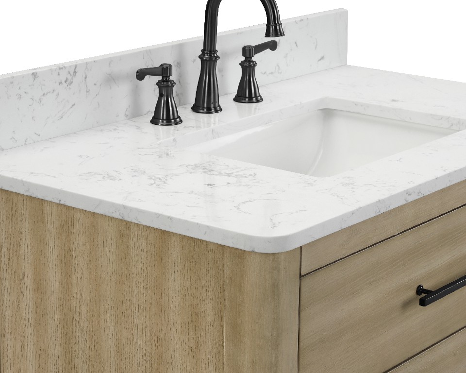 Safford 48-in Vanity Combo Light Wooden with Carrara White Engineered Stone Top