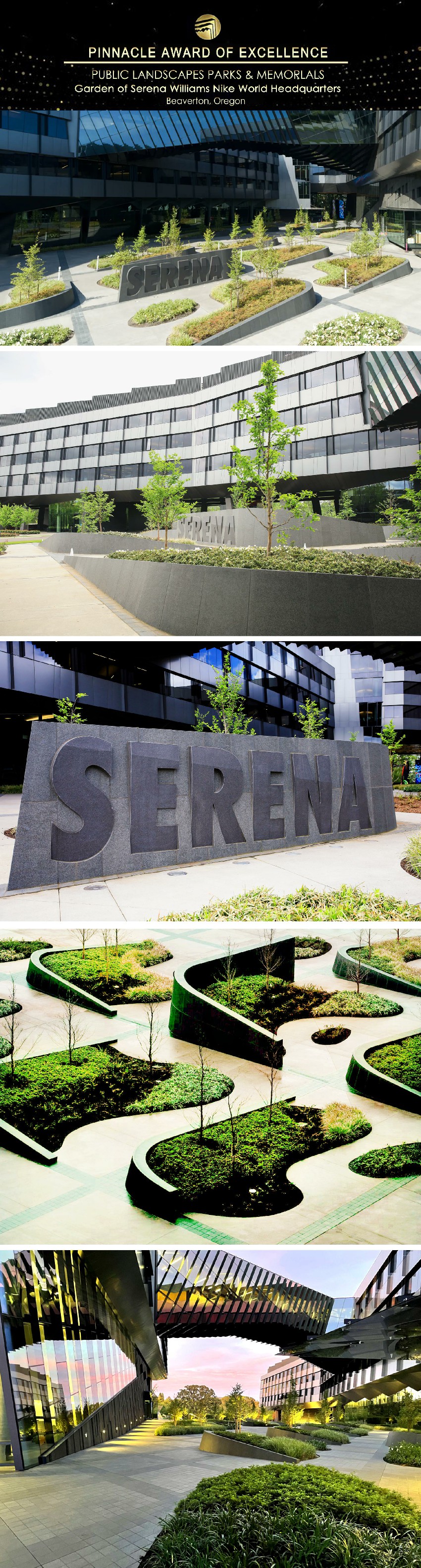 2022 Natural Stone Institute Pinnacle Award of Excellence -Garden of serena williams NIKE world headquarters (Public Landscapes parks & Memorials) 