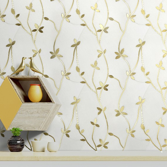 Thassos Marble Waterjet Mosaic With Brass Floral Design