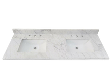 61 In. Bianco Carrara White Marble Vanity Top Premium 1 In. Thickness with Double White Sinks