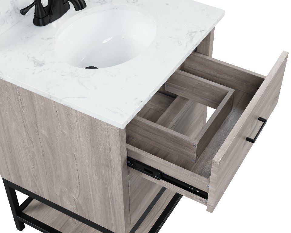 Hartley 24-in Vanity Combo Inlight Wood with Carrara White Engineered Stone Top