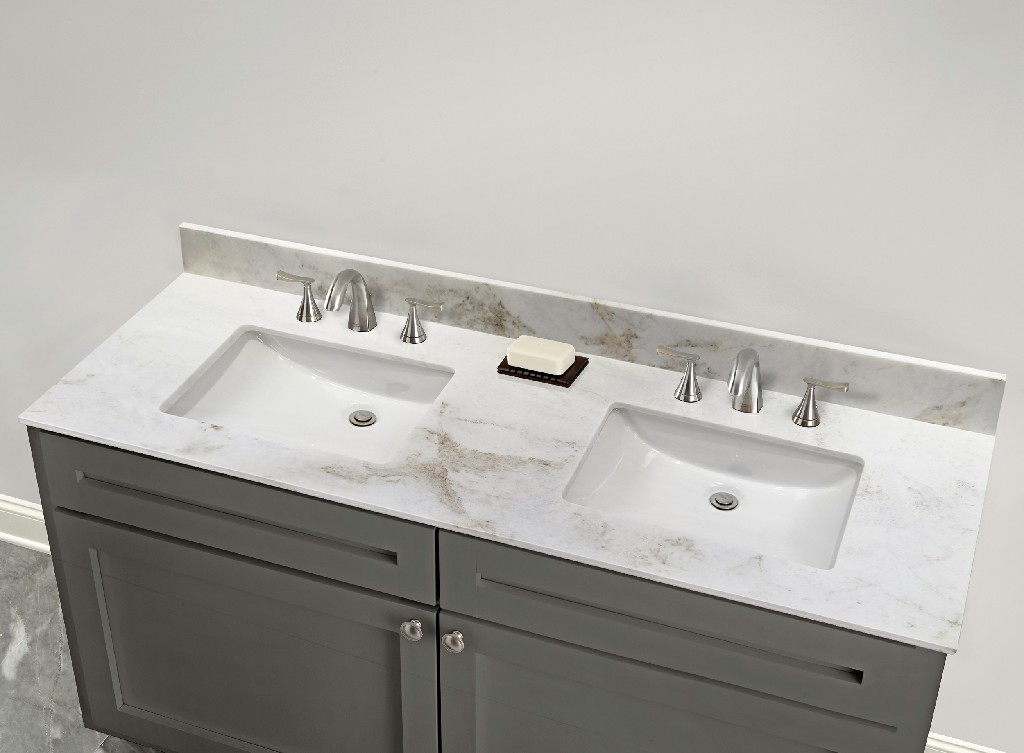 61-in Jazz White Marble Double Sink Bathroom Vanity Top