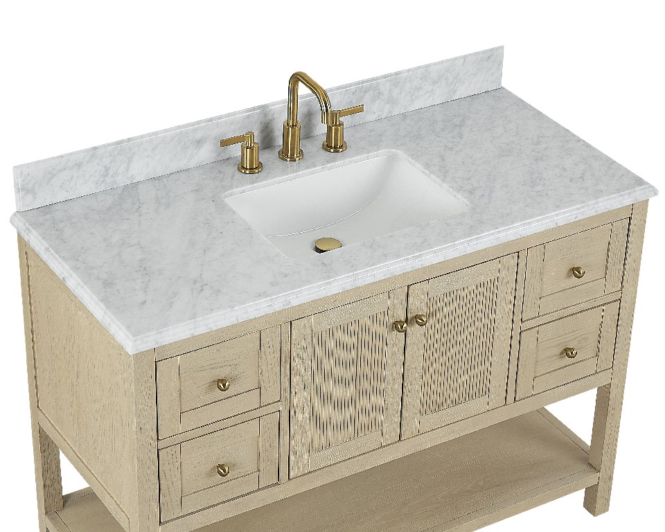 Salem 60-in Vanity Combo InNautre Wooden with Bianco Carrara Marble Top