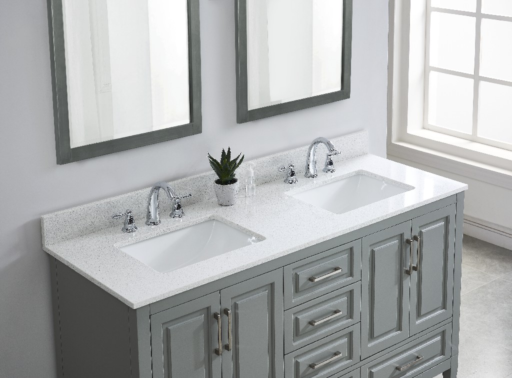 61-in Meridian White Engineered Marble Double Sink Bathroom Vanity Top ( Meridian White)