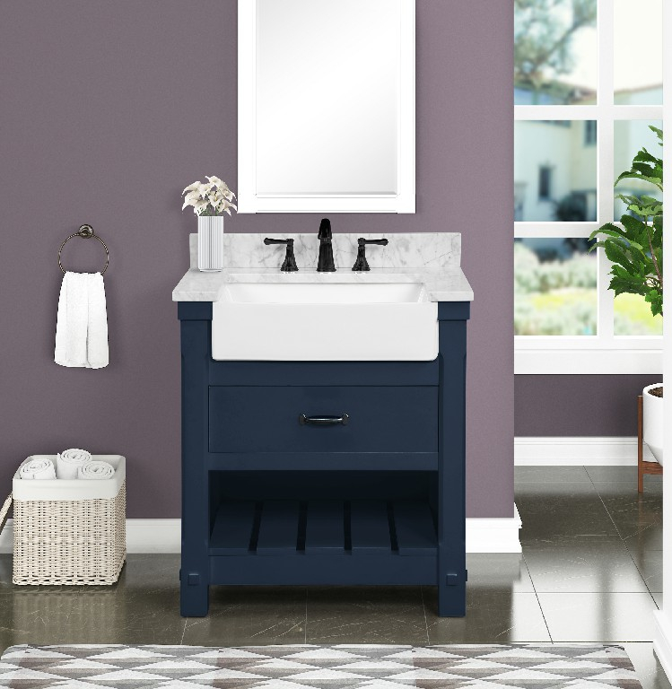 Farmington 30-in Vanity Combo in Navy Blue with Single Sink Bathroom ...