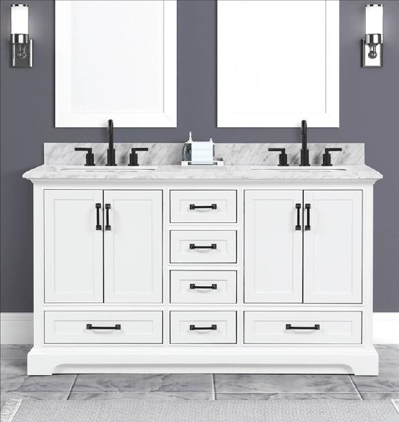 Rhoda 60-in Vanity in White with 1in Thichness Authentic Italian Carrara Marble Top