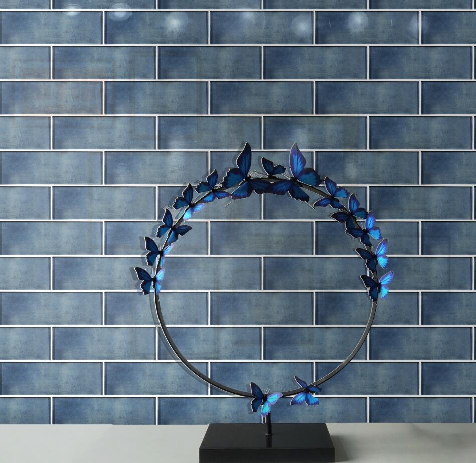 Medium Blue Glass Tile 3"x9" 