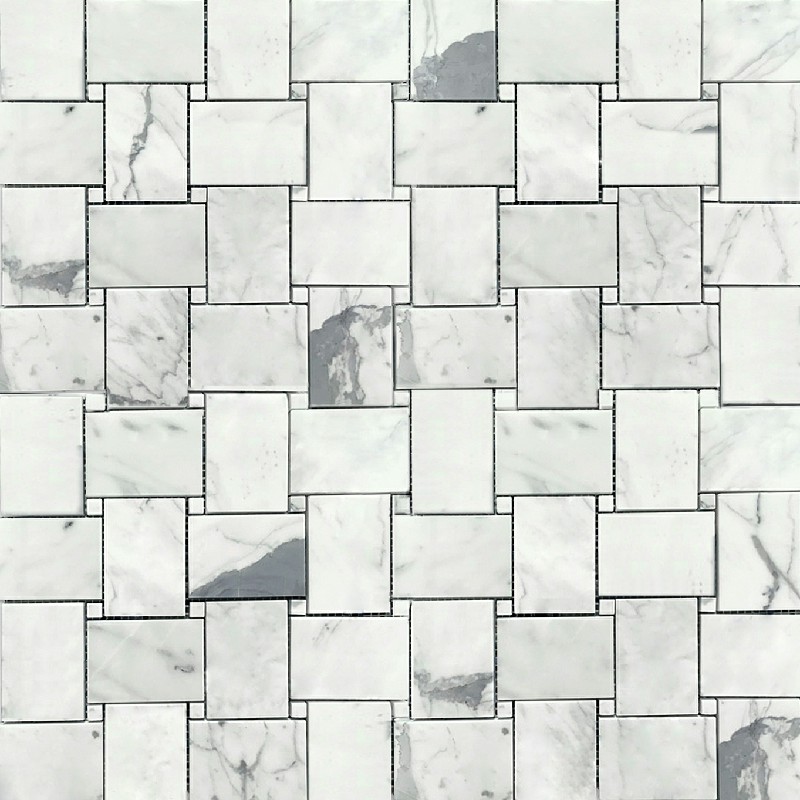 Calacatta White Mosaic Polished Basketweave