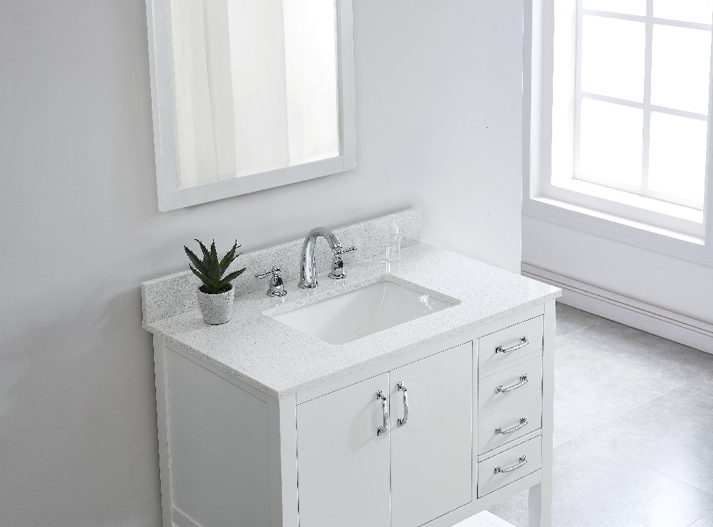 37-in White Pearl Engineered Marble Single Sink Bathroom Vanity Top ( Meridian White)