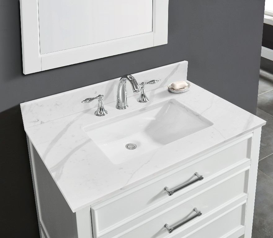 31-in Statuario White Quartz Single Sink Bathroom Vanity Top（calacatta）