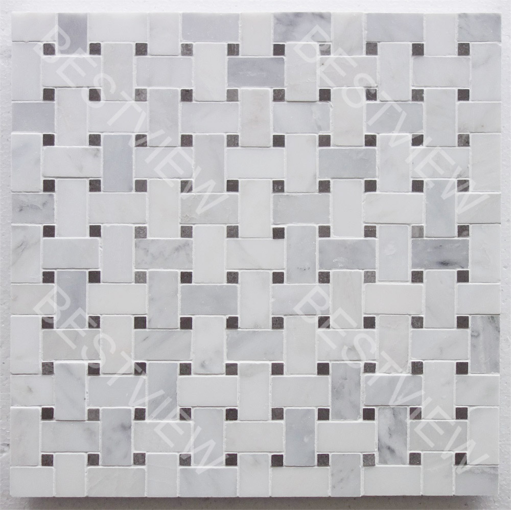 Oriental White With Gray Lady Mosaic Polished Basketweave