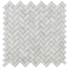 Carrara White Mosaic Herringbone Mini Brick