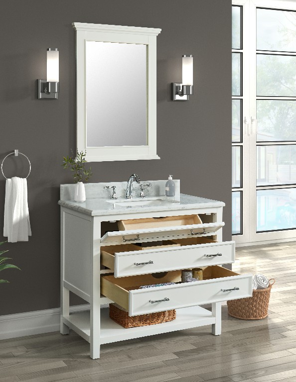 Manhattan 36-in Dove White Single Sink Bathroom Vanity with Carrara White Natural Marble Top- V1.0