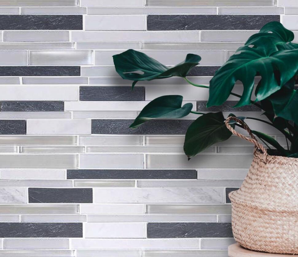 Iron Staircase - Marble, Slate & Glass Mosaic Random Strips
