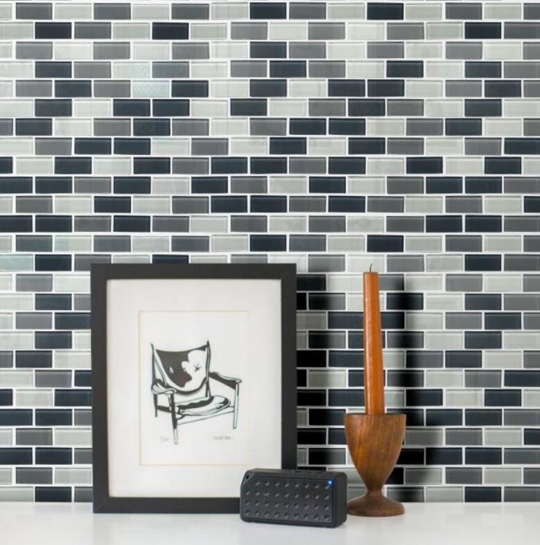White & Grays Glass Mosaic 1”x2” 