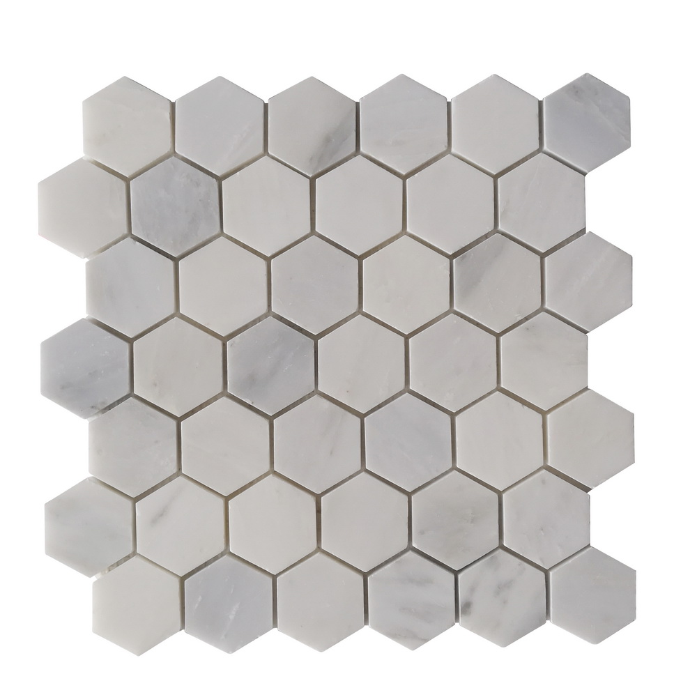 Oriental White Mosaic Polished 2" Hexagon 