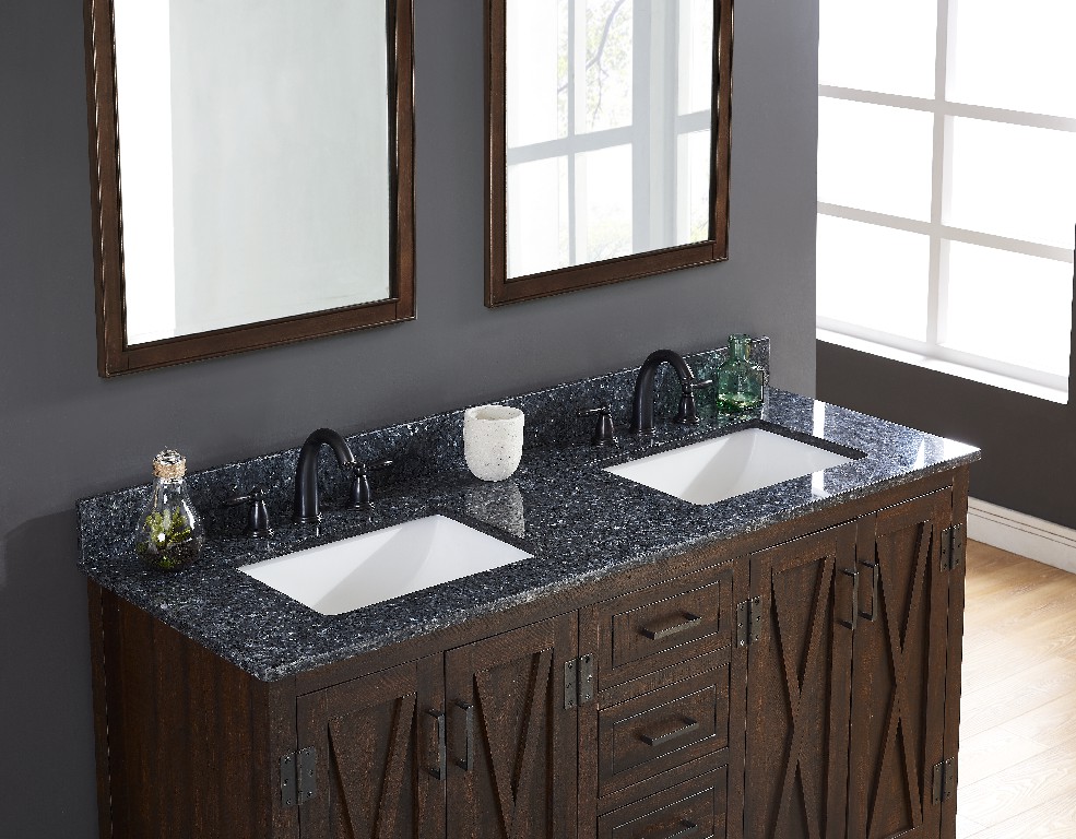 61-in Blue Pearl Granite Double Sink Bathroom Vanity Top