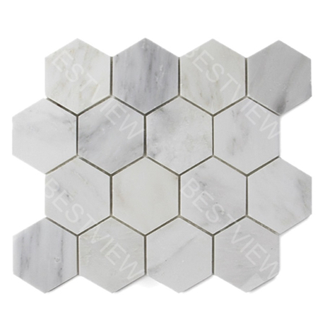 Oriental White Mosaic Polished 3" Hexagon 